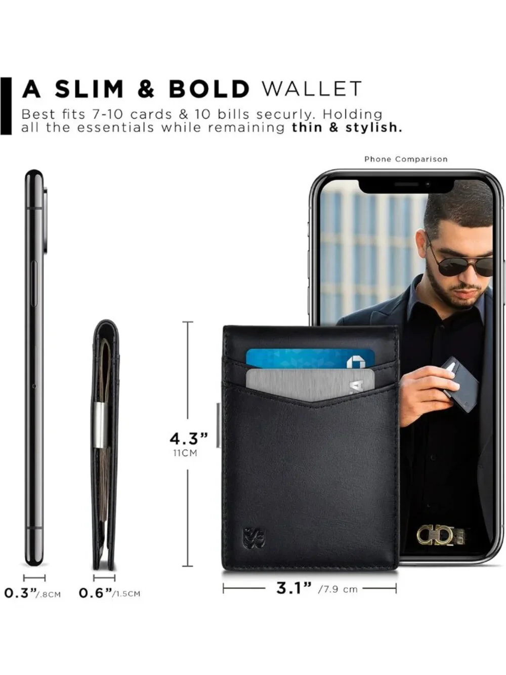 Slim RFID Blocking Money Clip Wallet for Men - Minimalist Front Pocket Card